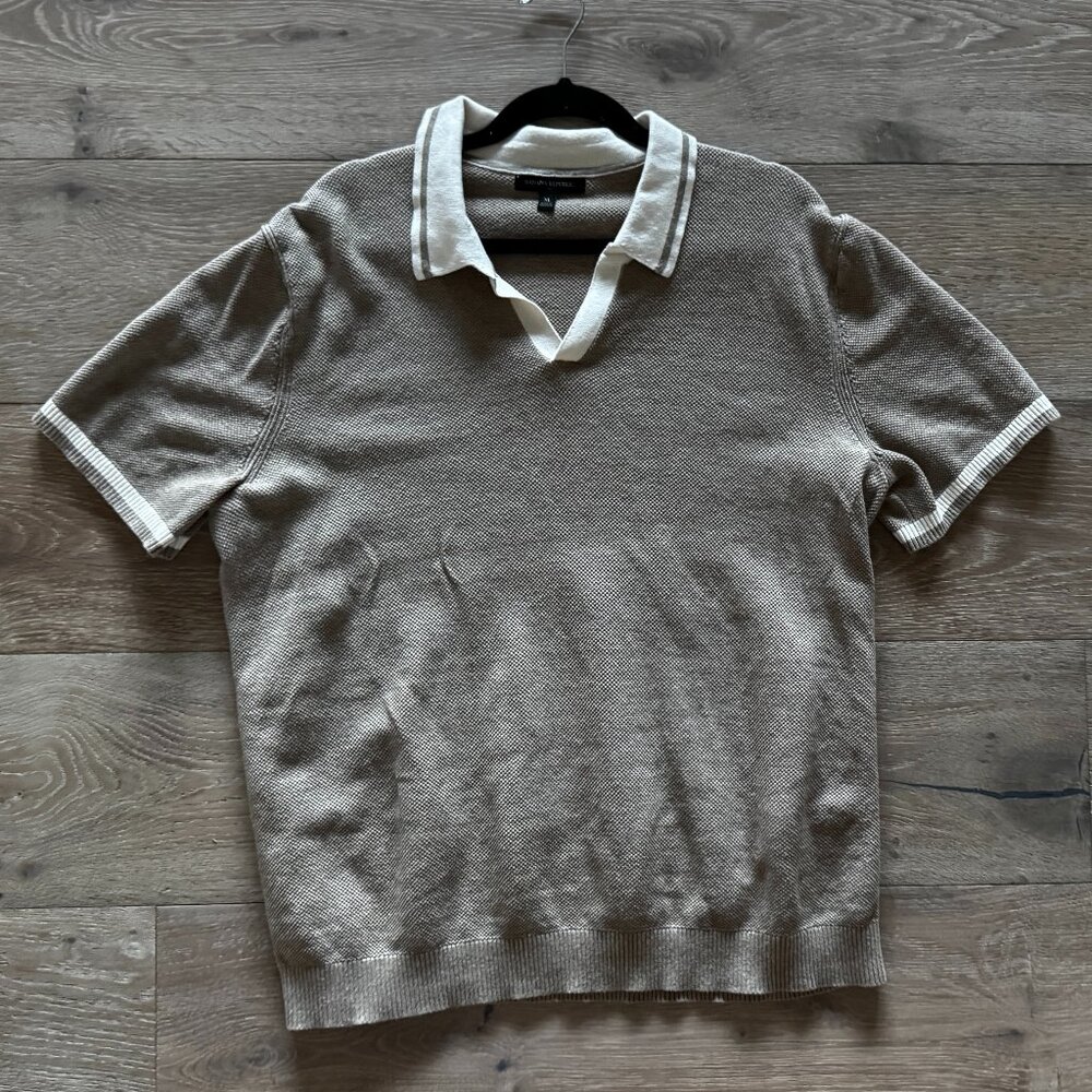 Banana Republic Johnny Collar Polo Taupe/White XL X-Large $79